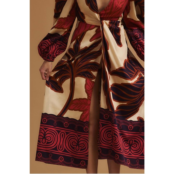 Anthropologie x Eugenia Fernandez V-Neck‎ Long-Sleeve Printed Midi Dress Small - Picture 4 of 10